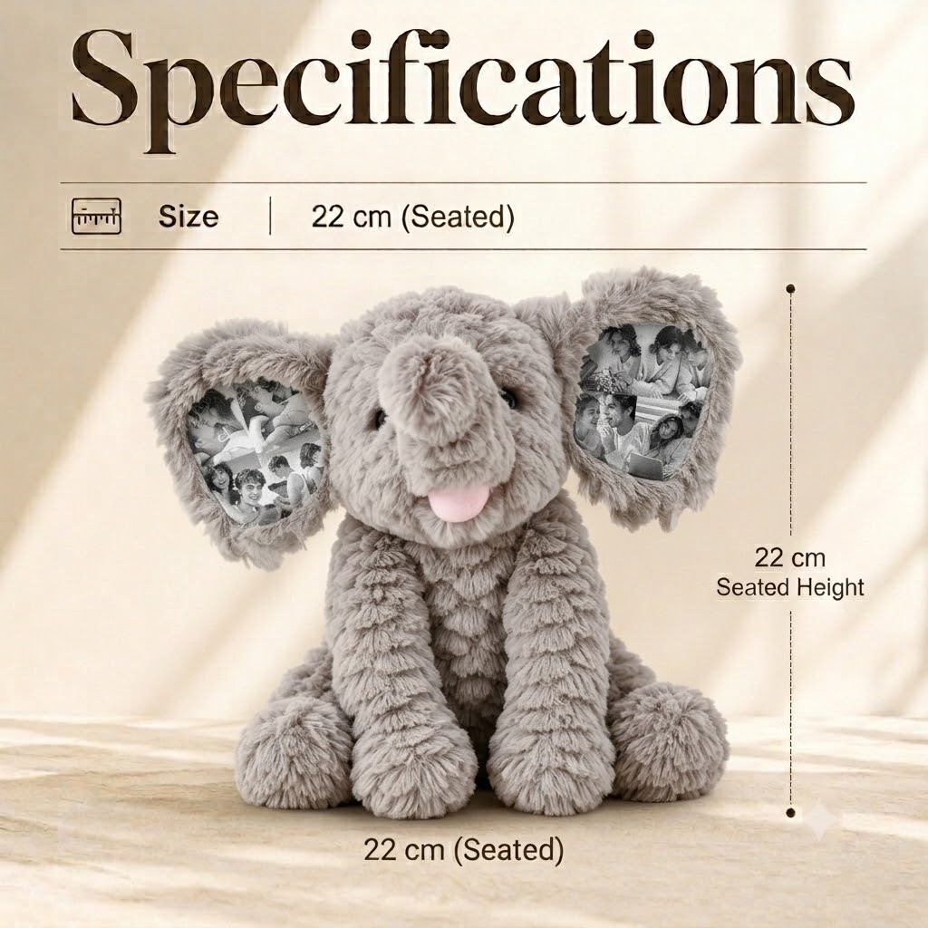 Custom Photo Elephant Plush – Personalized Ear Picture Elephant Gift for Couples Anniversary Gifts - MyFaceSocksAU
