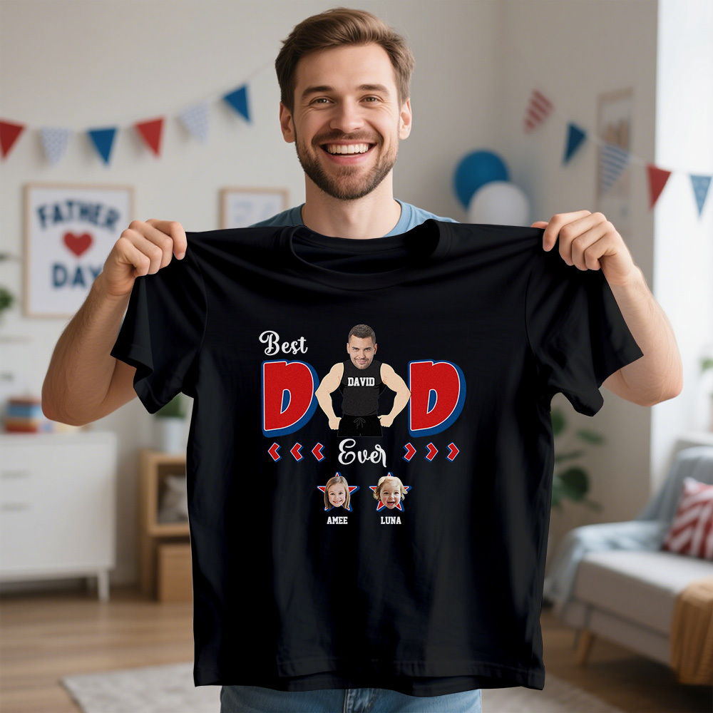 Personalized Muscle Dad Shirt Father's Day Shirt Custom Photo Tshirt Gift Happy Fathers Day Gift - MyFaceSocksAU