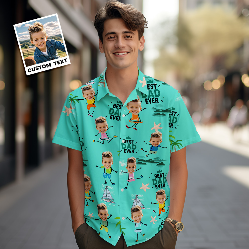 Personalized Face Hawaiian Shirt Best Dad Ever Hawaiian Shirt Men Face Hawaiian Shirt Father's Day Gift - MyFaceSocksAU