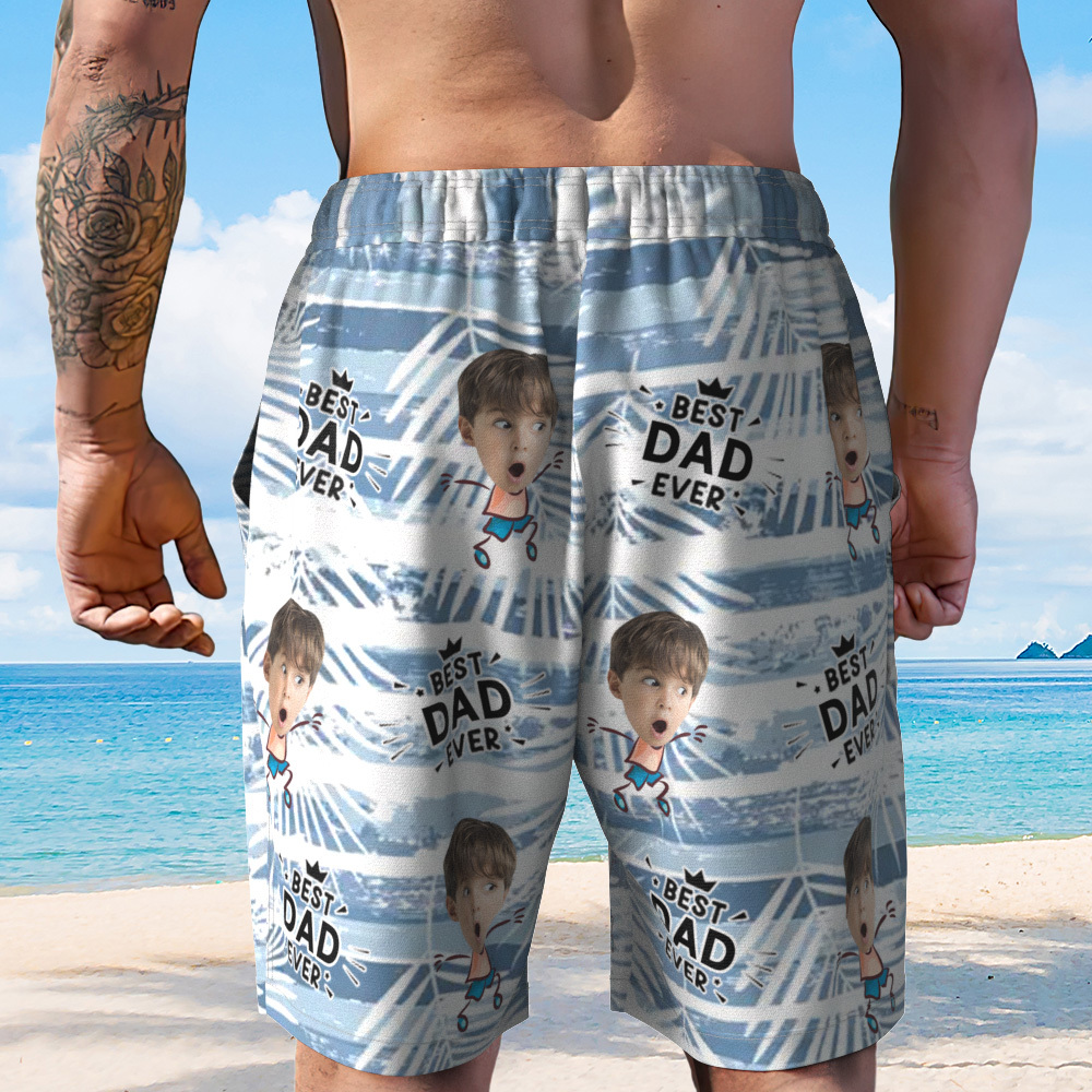 Personalized Face Mens Swim Trunks Custom Text Just A Dad and His Girl Tropical Swim Shorts for Dad - MyFaceSocksAU