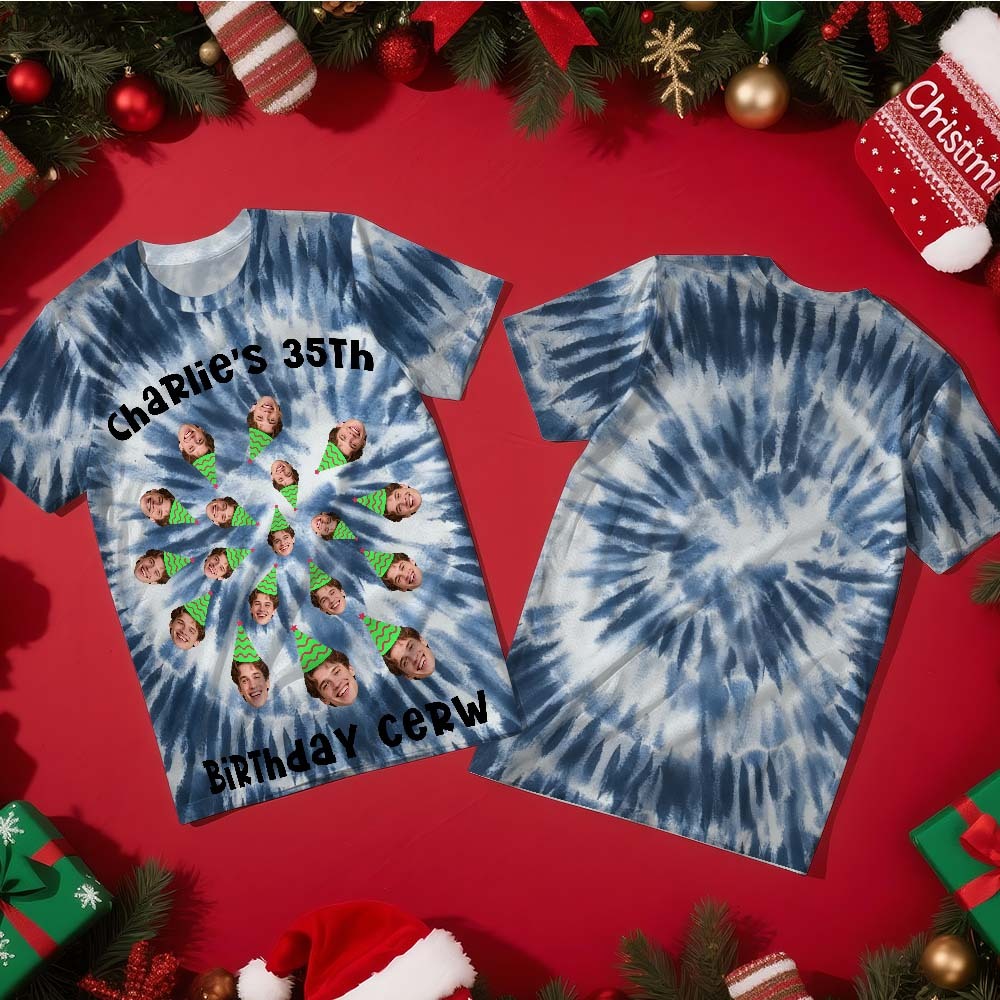 Custom Tie-Dye Photo T-Shirt  Personalized Birthday Christmas Gift for Family and Friends - MyFaceSocksAU