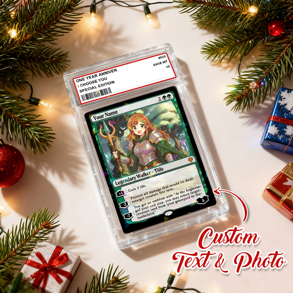 Custom MTG Style Walker Card Personalized Magic Style Christmas Gift Funny Cartoon Christmas Gift for Him or Her - MyFaceSocksAU
