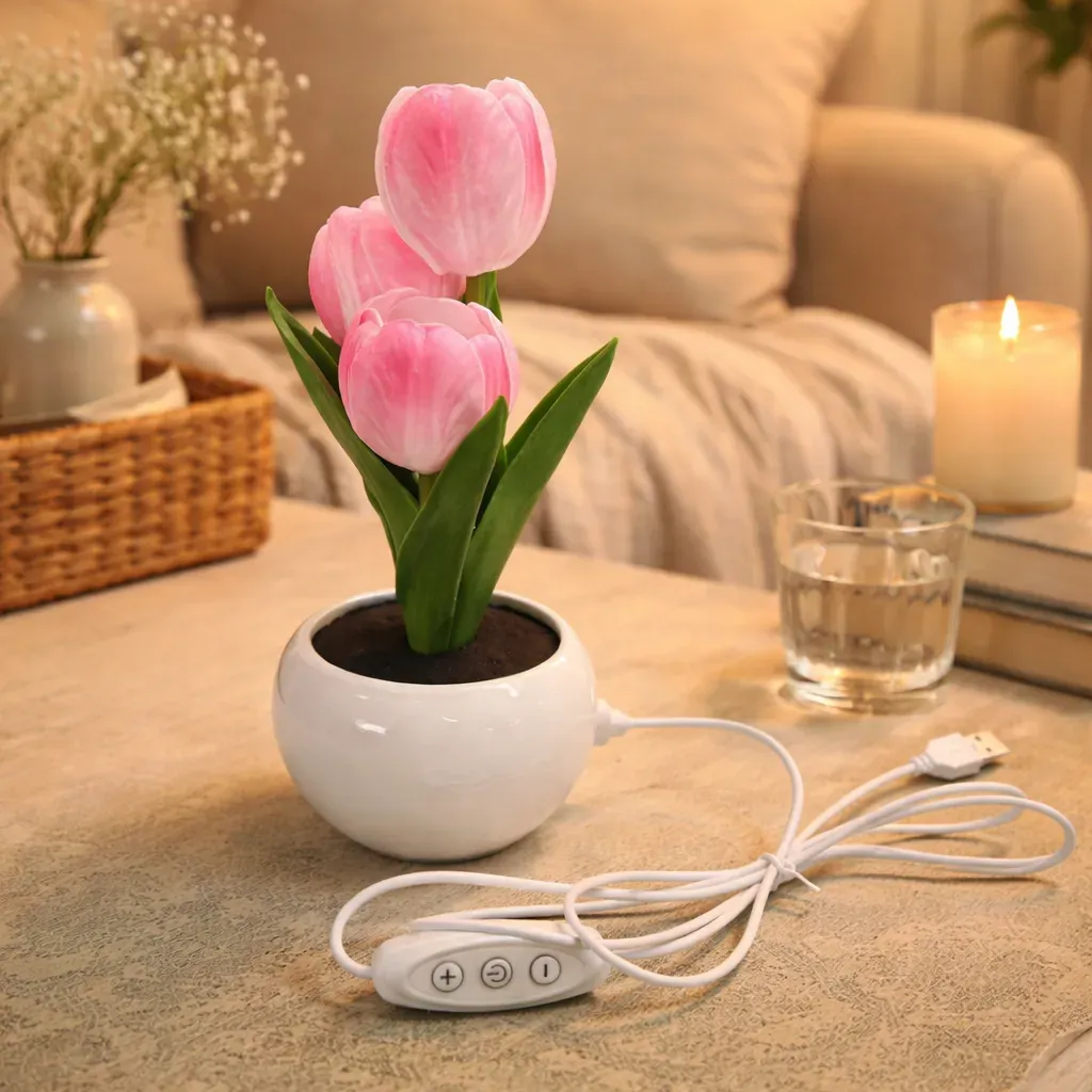Personalized LED Tulip Night Light with 3 Power Modes Romantic Artificial Bloom Lamp, Unique Mother’s Day Gift for Mom - MyFaceSocksAU