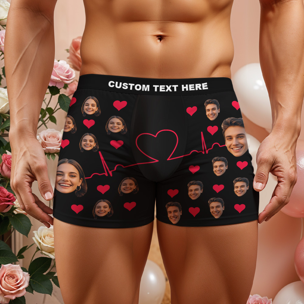 Personalized Face Men's Boxer Underwear Face Couple Heart Boxer Gift Custom Photo Funny Men's Boxer Briefs Valentine Gift - MyFaceSocksAU