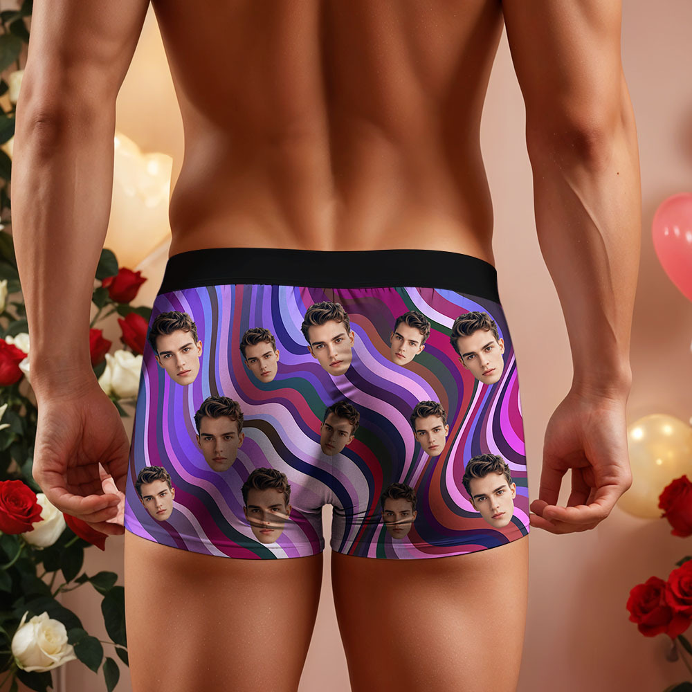 Custom Face Men's Boxer Underwear Gifts for Husband Multicolor Striped Men Face Boxer - MyFaceSocksAU