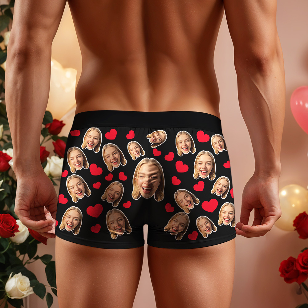 Custom Face Men's Boxer Underwear Face Heart Boxer Gift Personalized Photo Funny Men's Boxer Briefs - MyFaceSocksAU