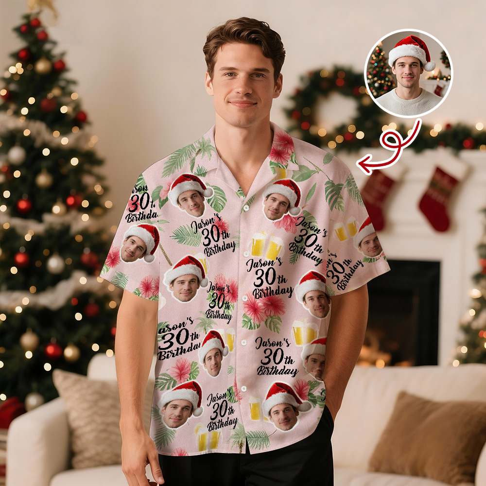 Personalized Birthday Hawaiian Shirt Custom Face Name Summer Birthday Party Pink Shirt Aloha Birthday Hawaiian Shirt Birthday Christmas Gift