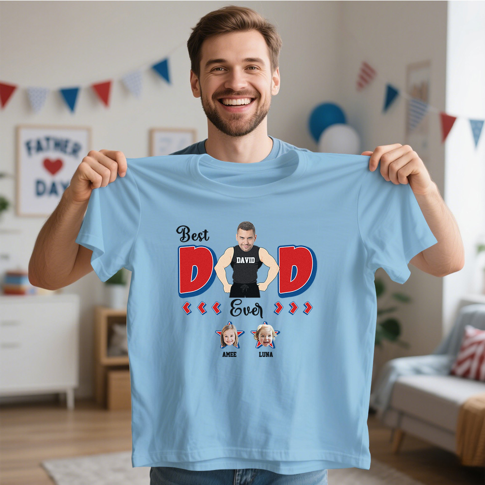 Personalized Muscle Dad Shirt Father's Day Shirt Custom Photo Tshirt Gift Happy Fathers Day Gift - MyFaceSocksAU