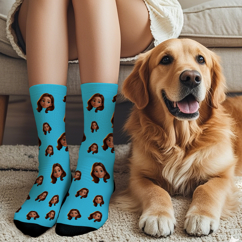 Custom Cartoon Face Socks Photos Gift for Couple Personalized Face Socks Cute Cartoon Gift - MyFaceSocksAU