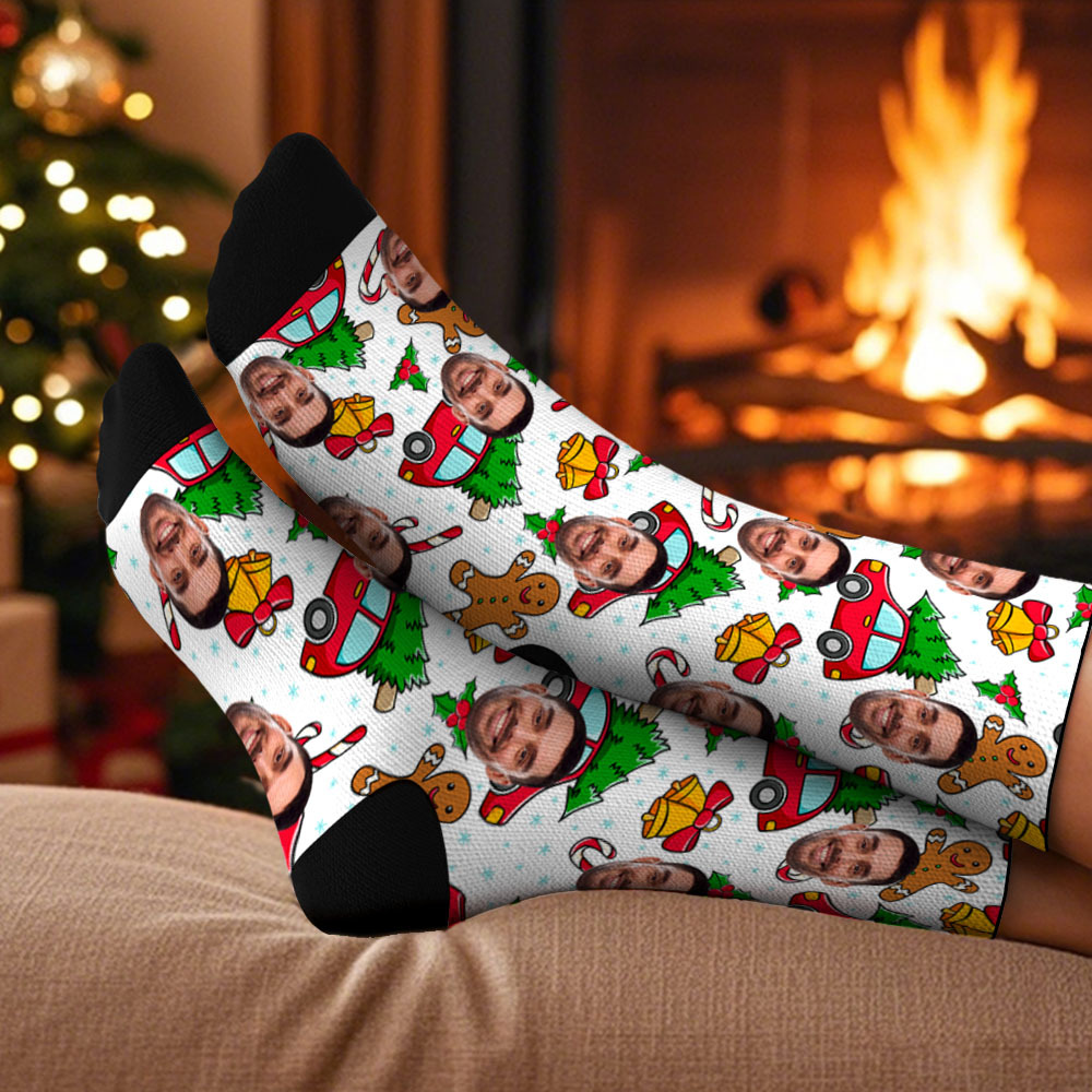Custom Christmas Socks Personalized Face Socks DIY Socks Background Face Socks Gift For Family Couple - MyFaceSocksAU