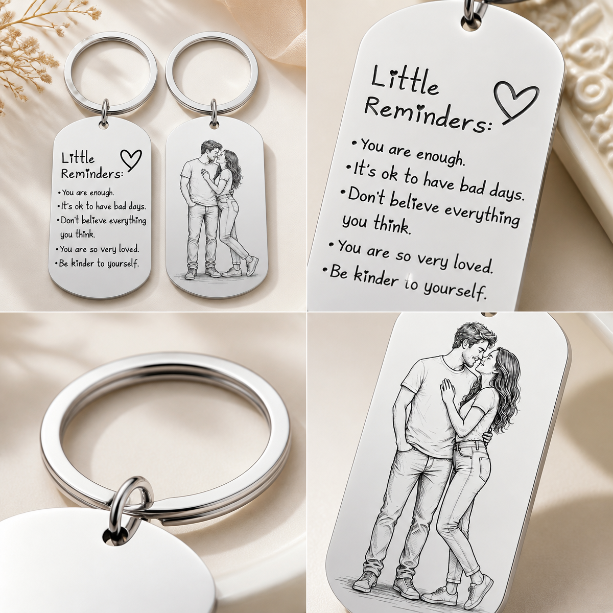 Personalized Photo Inspirational Little Reminders Keychain – Custom Engraved Stainless Steel Dog Tag with Photo Sketch | Meaningful Gift for Friends & Family - MyFaceSocksAU