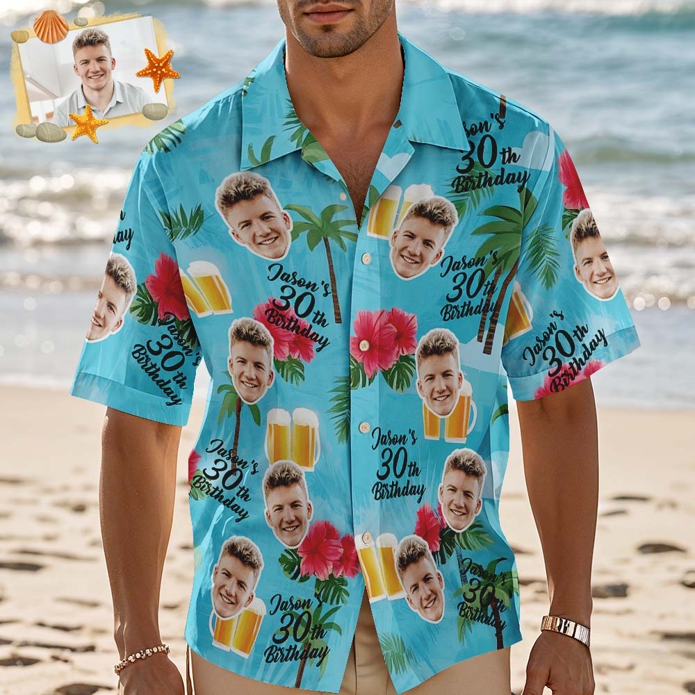 Personalized Birthday Hawaiian Shirt Custom Face Name Summer Birthday Party Pink Shirt Aloha Birthday Hawaiian Shirt Birthday Gift - MyFaceSocksAU
