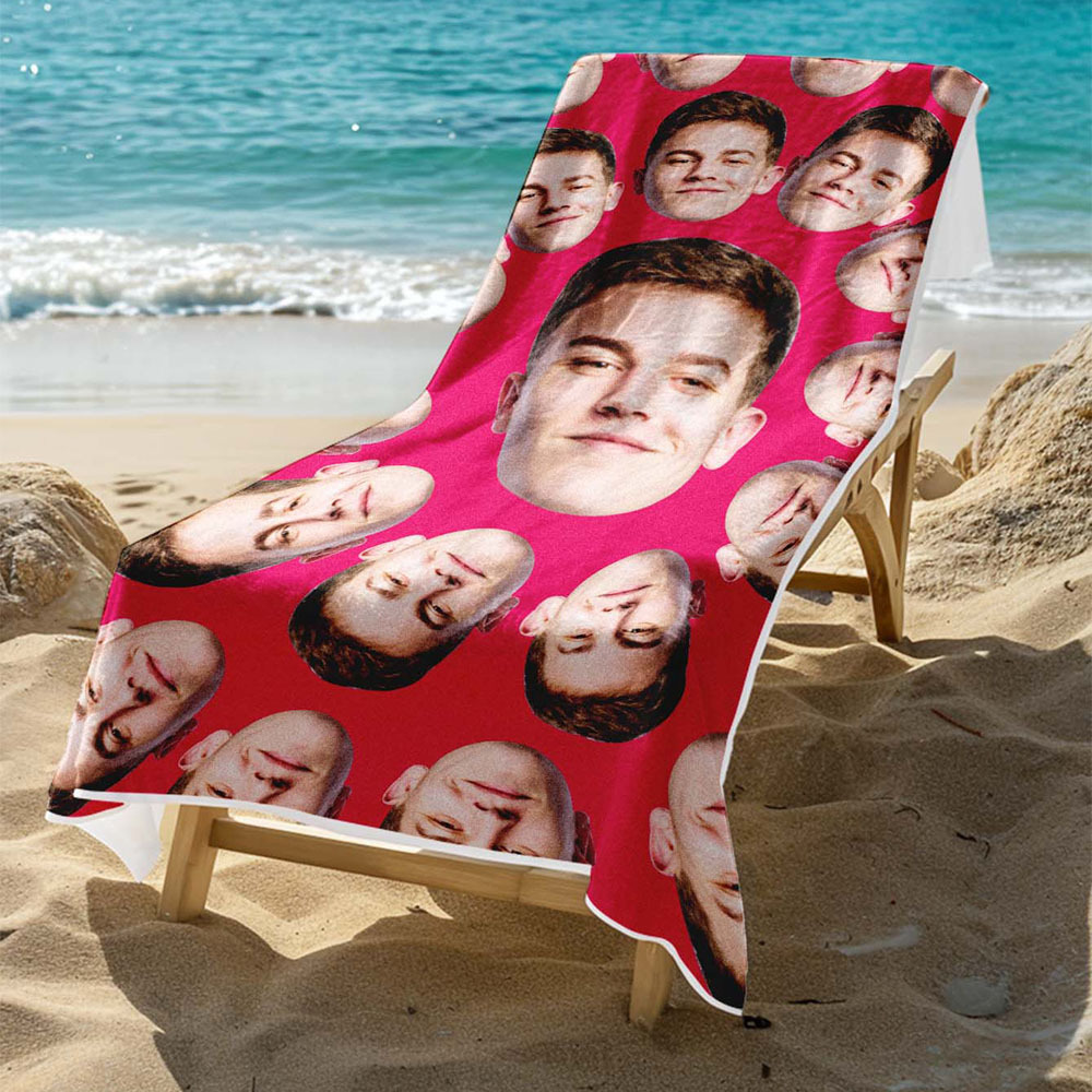 Custom Photo Beach Towel Cartoon Muti-face Colored Beach Towel Summer Funny Gift Idea Yellow Beach Towerl - MyFaceSocksAU