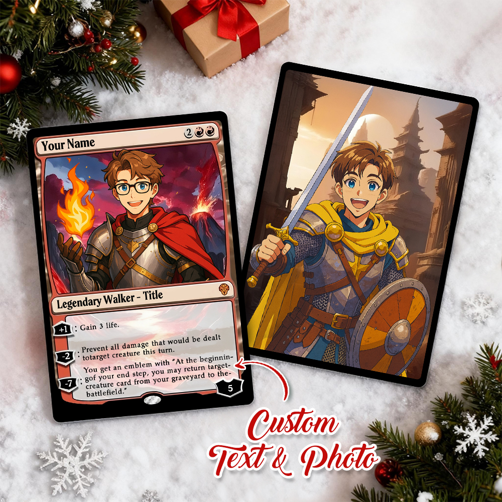 Custom MTG Style Walker Card Personalized Magic Style Christmas Gift Funny Cartoon Christmas Gift for Him or Her - MyFaceSocksAU