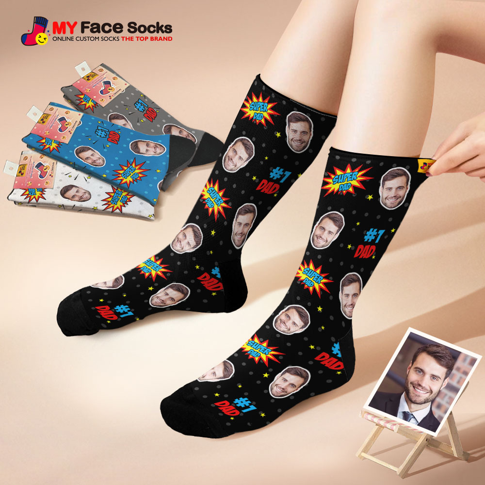 Custom Best Dad Ever Blue Photo Print Socks Colorful  Dad Socks Personalized Custom Design Best Fathers Day Gift - MyFaceSocksAU