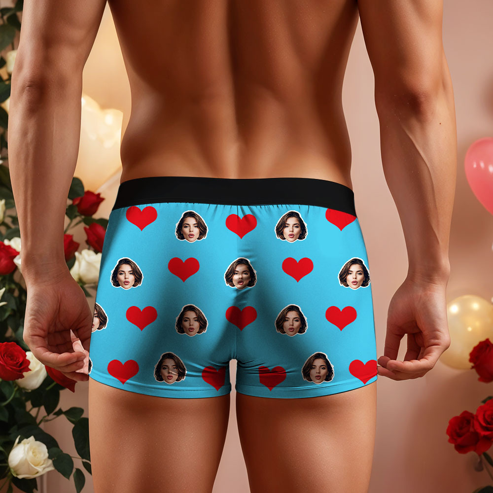 Custom Men's Face Boxer Red Heart Boxers Face Boxer Briefs Personalized Face Boxer Briefs Valentine's Day Underwear Gift - MyFaceSocksAU
