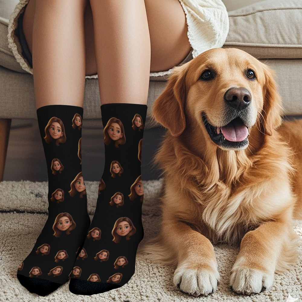 Custom Cartoon Face Socks Photos Gift for Couple Personalized Face Socks Cute Cartoon Gift - MyFaceSocksAU