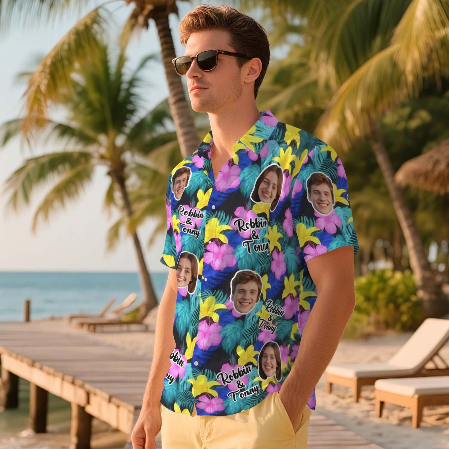 Custom Men Hawaiian Shirts Face Shirt Aloha Lush Tropical Foliage Hawaiian Shirt Gift for Summer Vibe Holiday - MyFaceSocksAU