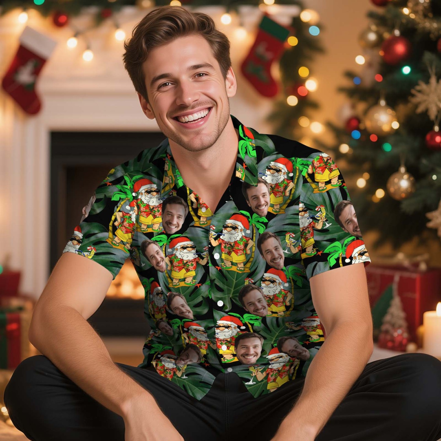 Custom Cute Face Christmas Characters Hawaiian Shirt Personalized Men Hawaiian Shirt With Face Photo Hawaiian Shirt Birthday Christmas Gift - MyFaceSocksAU