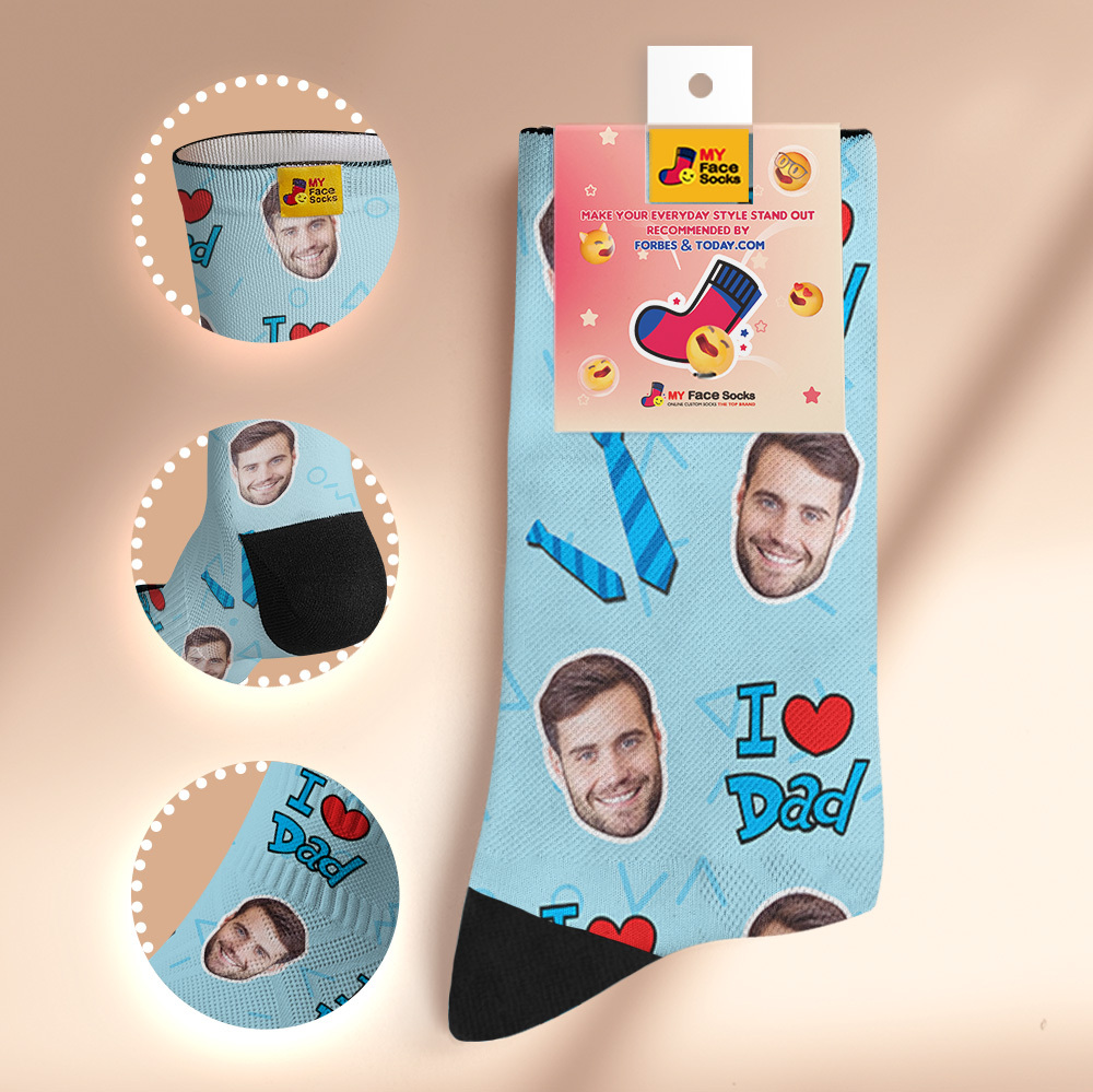 Custom I Love Dad Photo Print Socks Colorful  Dad Socks Personalized Custom Design Best Fathers Day Gift - MyFaceSocksAU