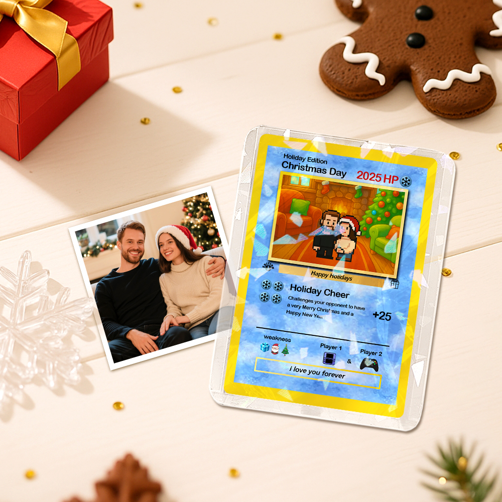 Custom Merry Christmas Card Present for Family Turn Your Photo into a Unique Collectible Pixel Man Style Card Xmas Gift - MyFaceSocksAU