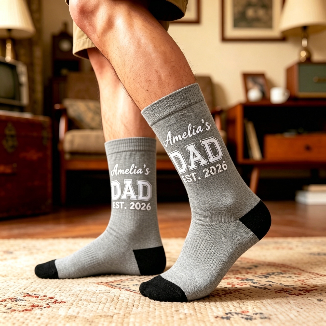 Custom Crew Socks - Personalized Father's Day Gifts For New Dads, New Grandpas - Promoted To Dad - MyFaceSocksAU