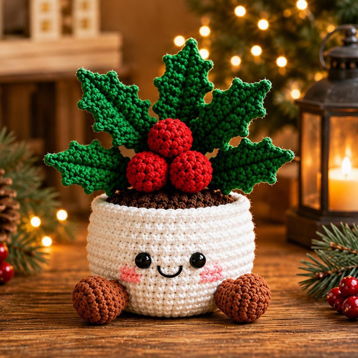 Crochet Christmas Plant Pot Cover – Handmade Holiday Decor for Home & Office - MyFaceSocksAU
