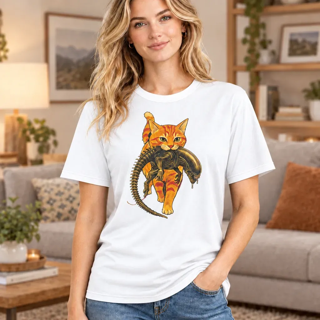 Cat Carrying Alien T-Shirt for Halloween Gifts – Funny Graphic Tee for Cat Lovers & Sci-Fi Fans - MyFaceSocksAU