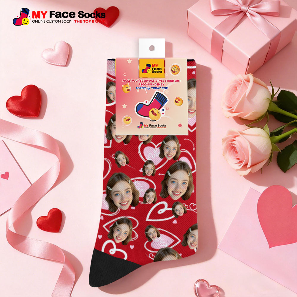 Custom Heart Face Socks Personalized Photo Valentine’s Day Couple Gift - MyFaceSocksAU