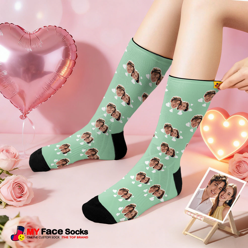 Custom Couple Theme Heart Face Socks Personalized I Love You Couple Valentine Day Socks with Photo Cute Couple Gift - MyFaceSocksAU