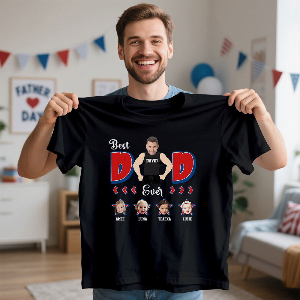 Personalized Muscle Dad Shirt Father's Day Shirt Custom Photo Tshirt Gift Happy Fathers Day Gift - MyFaceSocksAU