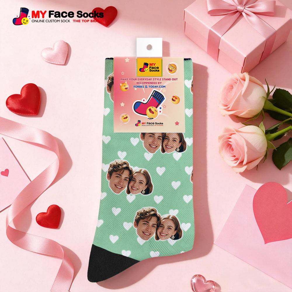Custom Couple Theme Heart Face Socks Personalized I Love You Couple Valentine Day Socks with Photo Cute Couple Gift - MyFaceSocksAU