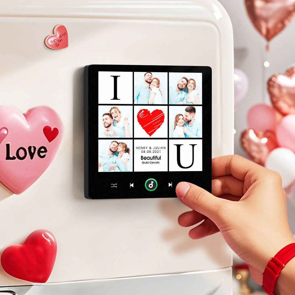 Personalized Music Fridge Magnet I Love You Date and Name Music Album Fridge Magnet Photo Music Wall Photo Sticker Music Movement That Can Be Played Gift Idea - MyFaceSocksAU