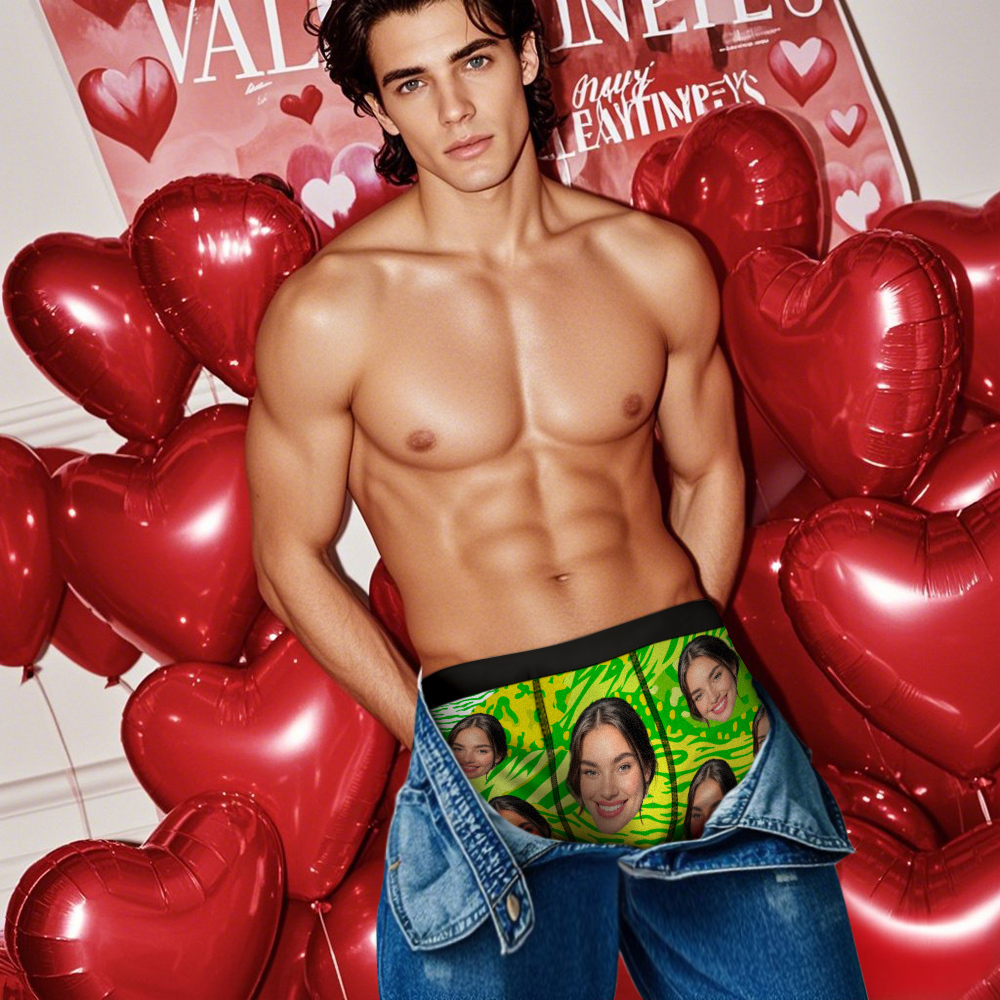Custom Face Boxer Shorts Men's Face Mixed Patterns Underwear Valentine's Day Gifts Blue - MyFaceSocksAU