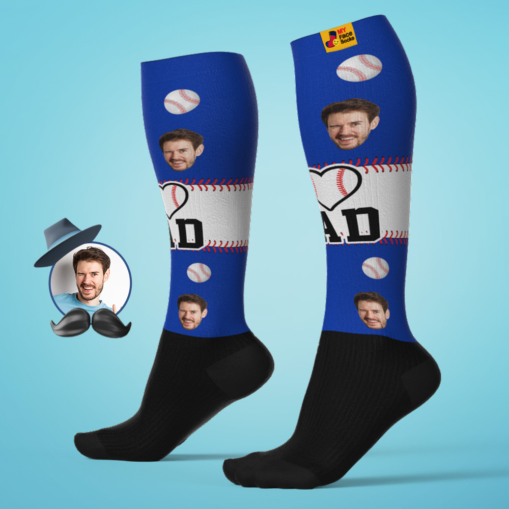 Personalized Father's Day Upgrade Breathable Knee-high Compression Socks Online Preview Add Picture Baseball Gradient Socks Gift - MyFaceSocksAU