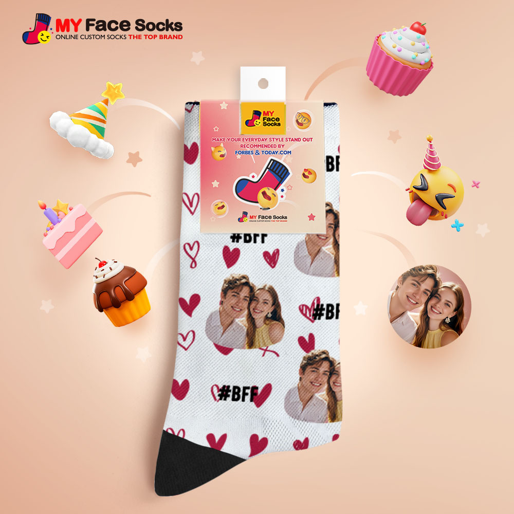 Custom Face Socks #BFF Add Multiple Photos Gift for Besties Personalized Face Socks - MyFaceSocksAU