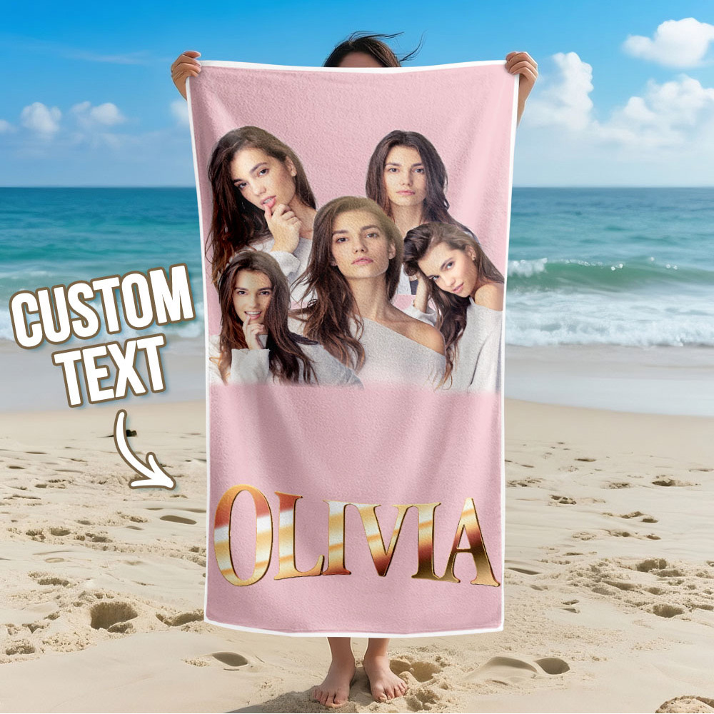 Custom Photo Beach Towel Cartoon Muti-face Colored Beach Towel Summer Funny Gift Idea Yellow Beach Towerl - MyFaceSocksAU