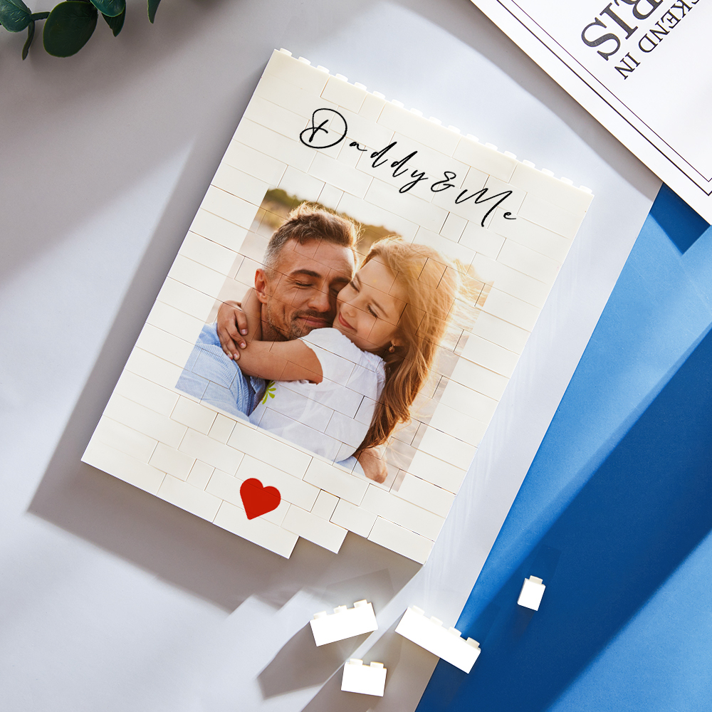 Custom Building Block Puzzle Vertical Daddy & Me Building Photo Brick for Dad Happy Father's Day Present - MyFaceSocksAU
