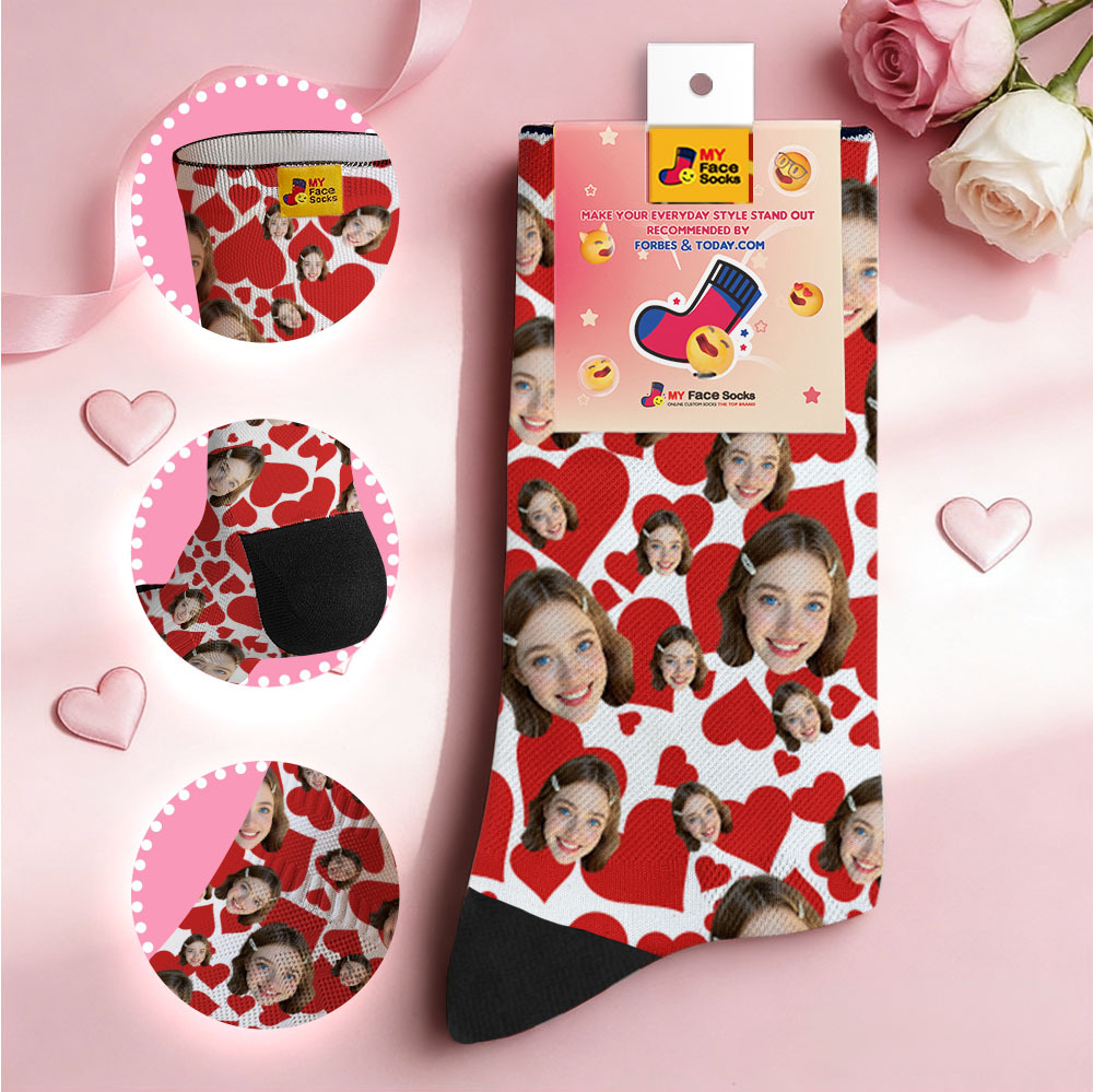 Custom Heart Face Socks Personalized Photo Valentine’s Day Couple Gift - MyFaceSocksAU