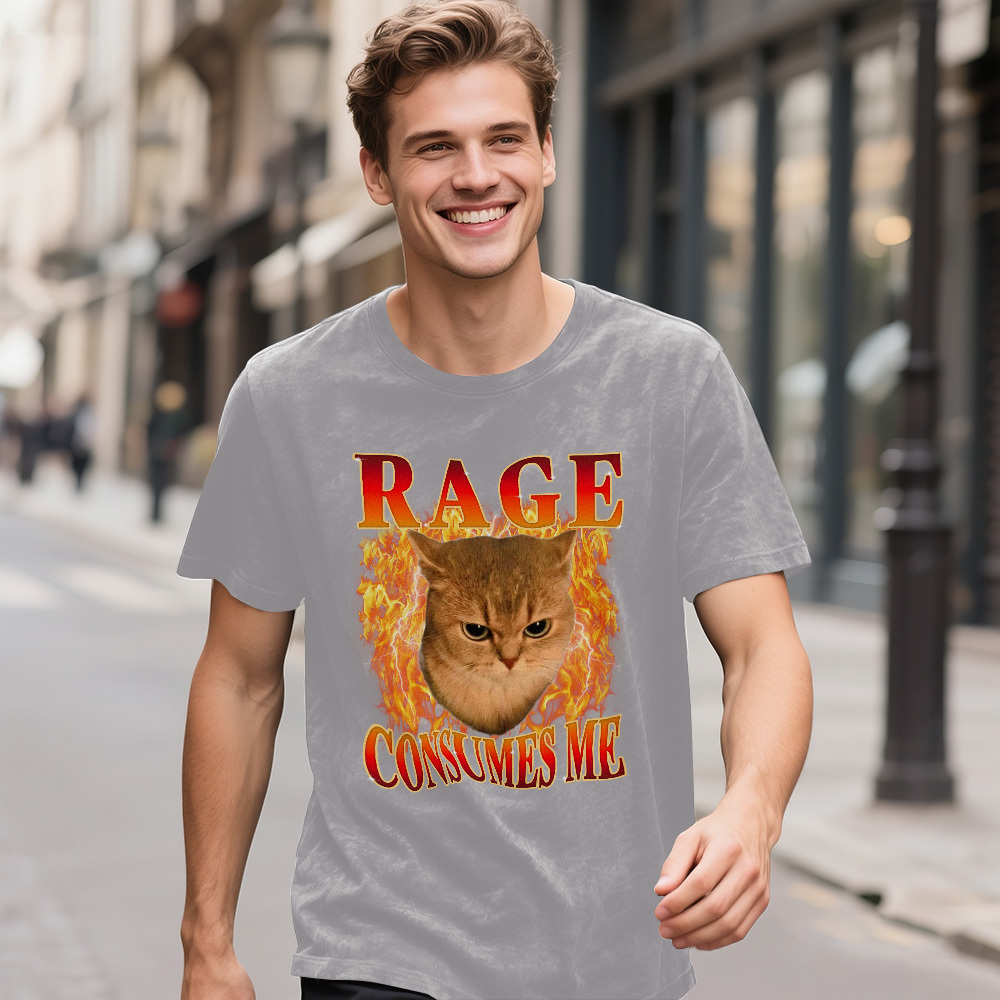 Custom Face Funny Cat Meme T-Shirt Vintage Graphic Tee with Your Photo and Text Retro 90s Style Cat Lover Shirt Unisex Pet - MyFaceSocksAU