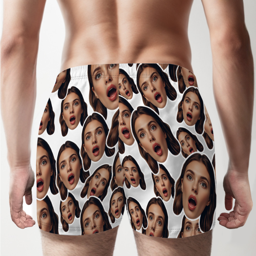 Custom Face Mash Multicolor Boxer Shorts Personalized Waistband Casual Underwear Valentine for Him - MyFaceSocksAU