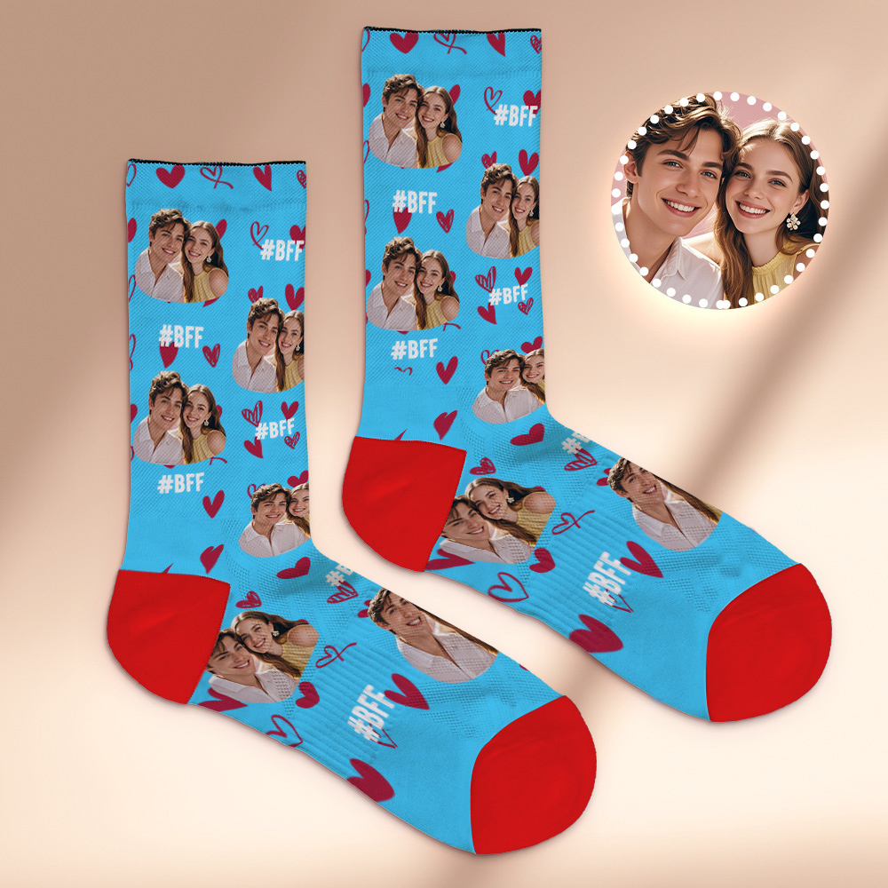 Custom Face Socks #BFF Add Multiple Photos Gift for Besties Personalized Face Socks - MyFaceSocksAU