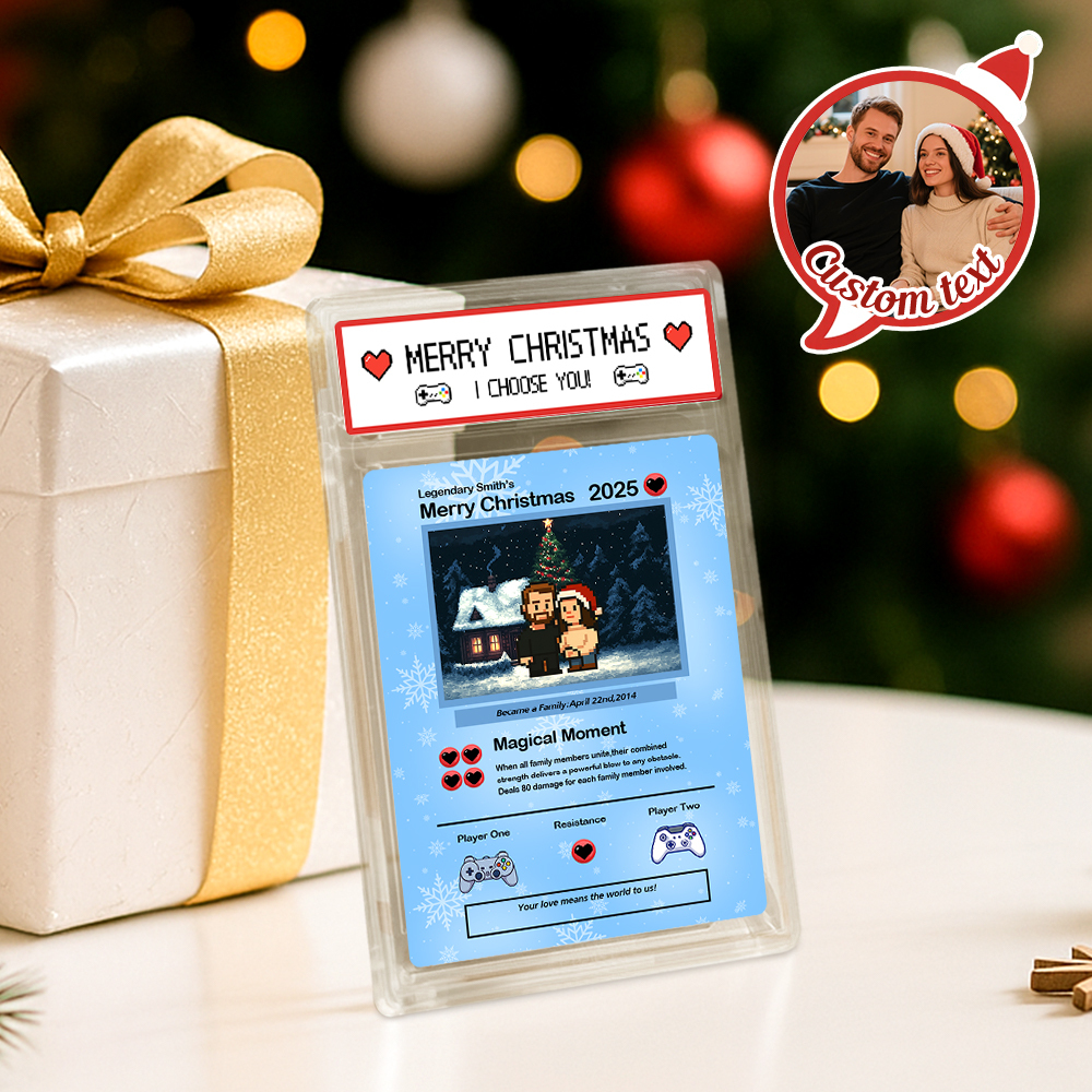 Custom Merry Christmas Card Present for Family Turn Your Photo into a Unique Collectible Pixel Man Style Card Xmas Gift - MyFaceSocksAU