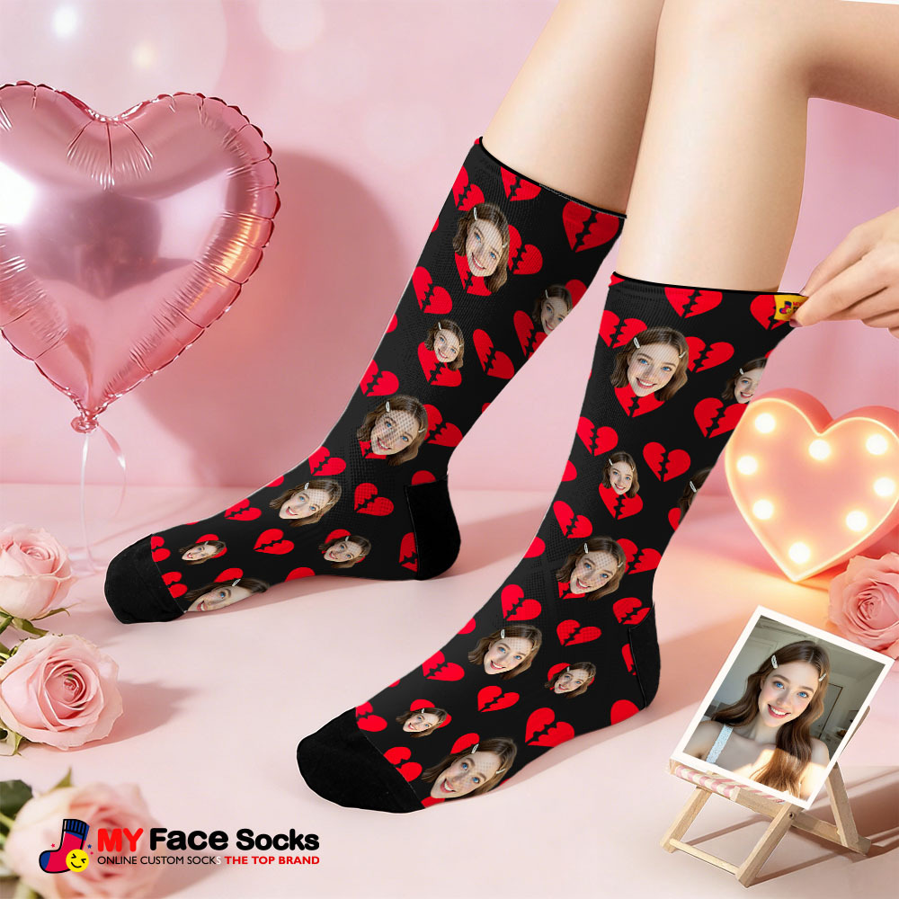 Custom Colorful Face Socks Personalized Valentine Day Socks with Photo Cute Heart Pattern Couple Gift - MyFaceSocksAU