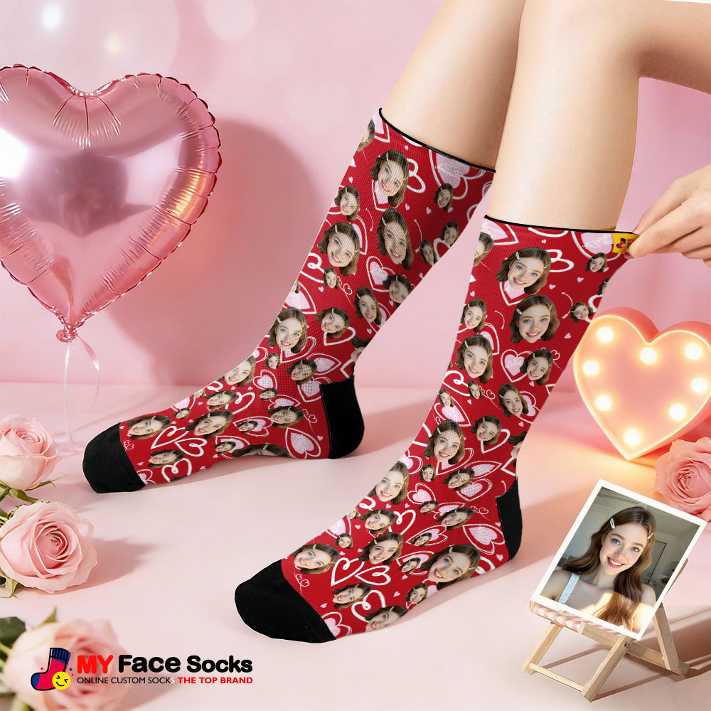 Custom Heart Face Socks Personalized Photo Valentine’s Day Couple Gift - MyFaceSocksAU