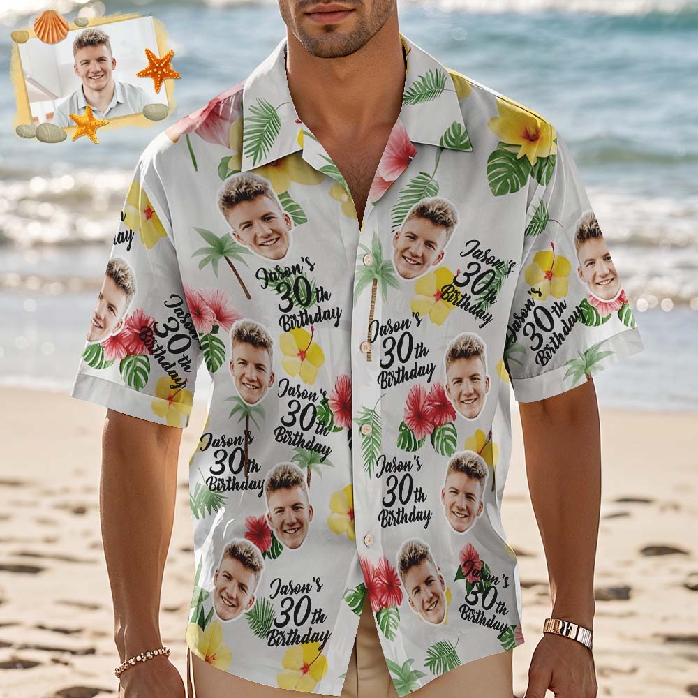 Personalized Birthday Hawaiian Shirt Custom Face Name Summer Birthday Party Pink Shirt Aloha Birthday Hawaiian Shirt Birthday Gift - MyFaceSocksAU