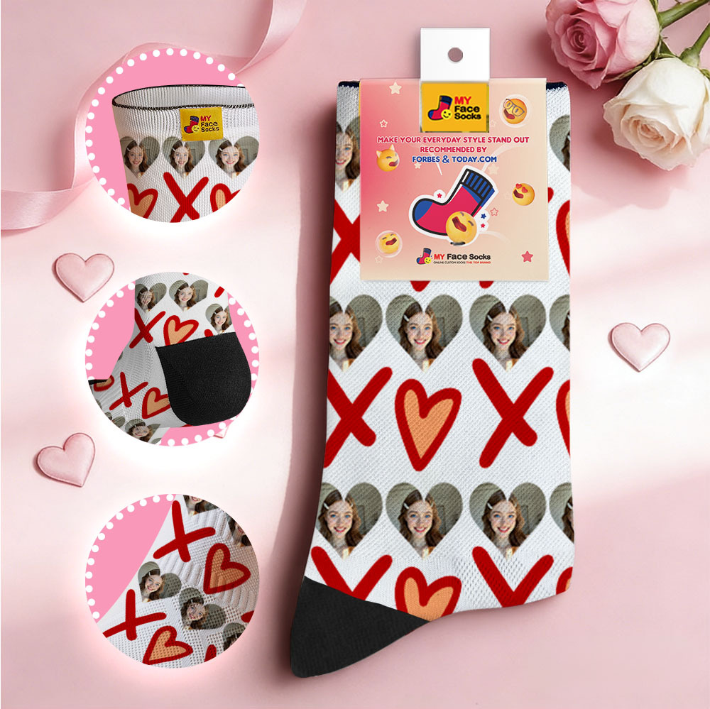 Personalized Red Lips Face Socks Valentine Themed Socks Custom Face Socks Couple Gift - MyFaceSocksAU