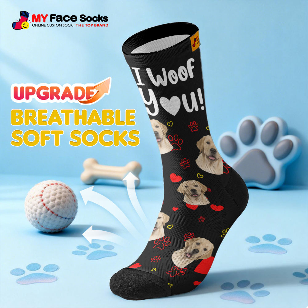 Personalized Pet Dog Theme Socks Christmas Socks Custom I Woof You Socks Pet Lover Santa Socks Gift