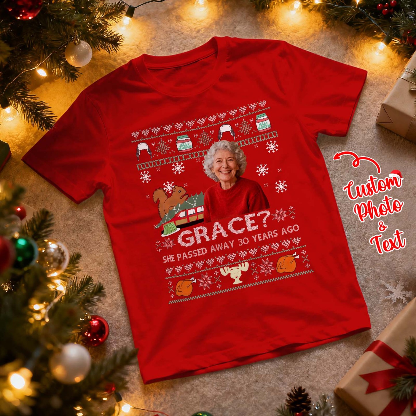 Personalized Photo Tshirt Custom Photo Text T Shirt Gift Idea Christmas Gift For Family Friend Funny Santa Gift - MyFaceSocksAU