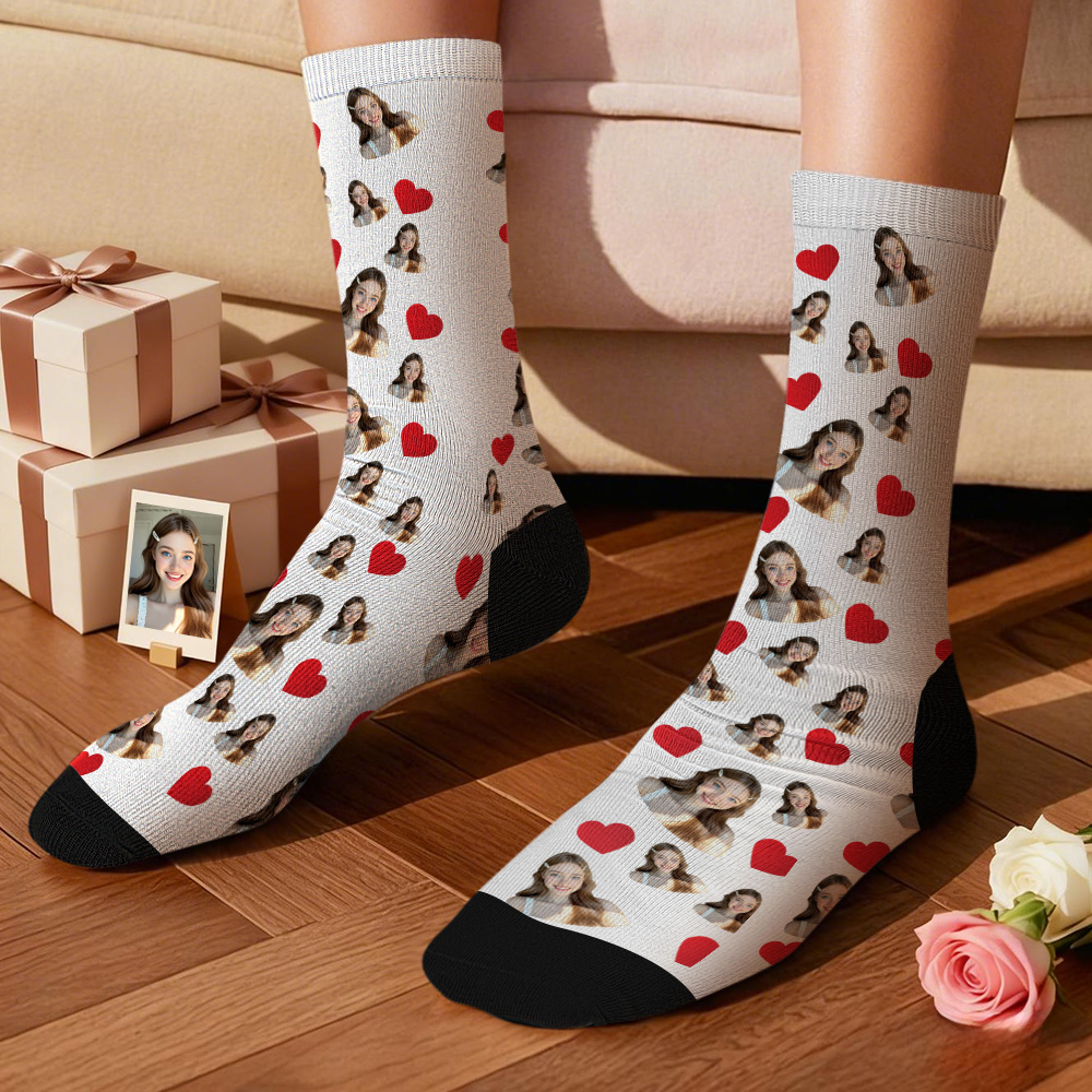 Personalized Face Heart Socks Personalized Funny Valentine Face Socks Gift